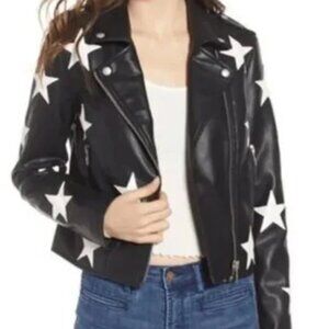 Oliveacious Black and White Star Vegan Leather Jacket